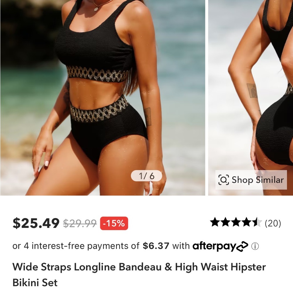 Cupshe Wide Straps Longline Bandeau & High Waist Hipster Bikini Set